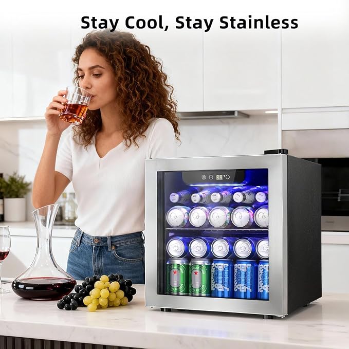 Antarctic Star 48 Can Mini Beverage Refrigerator, 1.3 Cu.Ft Compact Drink Cooler with Glass Door, Adjustable Temp 40-61°F, Quiet Freestanding Wine & Soda Cooler for Home Office Dorm, LED Lit - Image 5