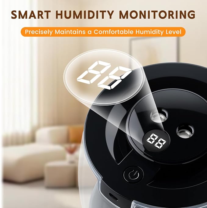 Humidifiers for Bedroom, 3 L Cool Mist Top-Fill 40H Super Long Time, 23dB Quiet, Baby Humidifier, Oil Diffuser for Large Room, Plants, Nursery, Office, Colored lights (black) - Image 4