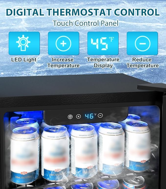 Electactic 48 Can Beverage Refrigerator,12 Bottle Wine Cooler with Stainless Steel Glass Door, Digital Temperature Display, Countertop Mini Fridge for Soda, Wine or Beer, Silver - Image 3