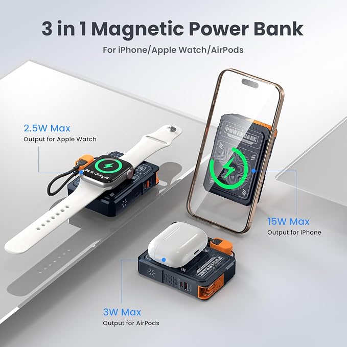 ummz for Magsafe Battery Pack 10000mAh,5-in-1 Magnetic Portable Charger with Wall Plug, Wireless Power Bank for Apple Watch,22.5W Fast Charging PowerBank for iPhone 17 Pro Max/16/15/14/13/12 Mini - Image 2