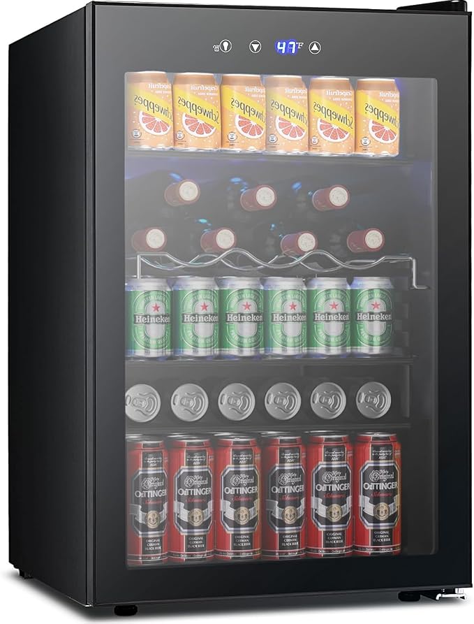 COWSAR Beverage Refrigerator, 145 Can Mini Fridge Glass Door for Soda Beer, ETL Approved Stainless Steel Wine Fridge with Temperature Display, LED Light for Home, Office, Bar, 4.5 cu.ft by COWSAR
