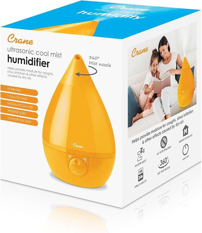 Crane Ultrasonic Cool Mist Humidifier for Bedroom, Baby Nursery, Kids Room, Plants, or Office, Large 1 Gallon Tank, Filter Optional, Orange - Image 9