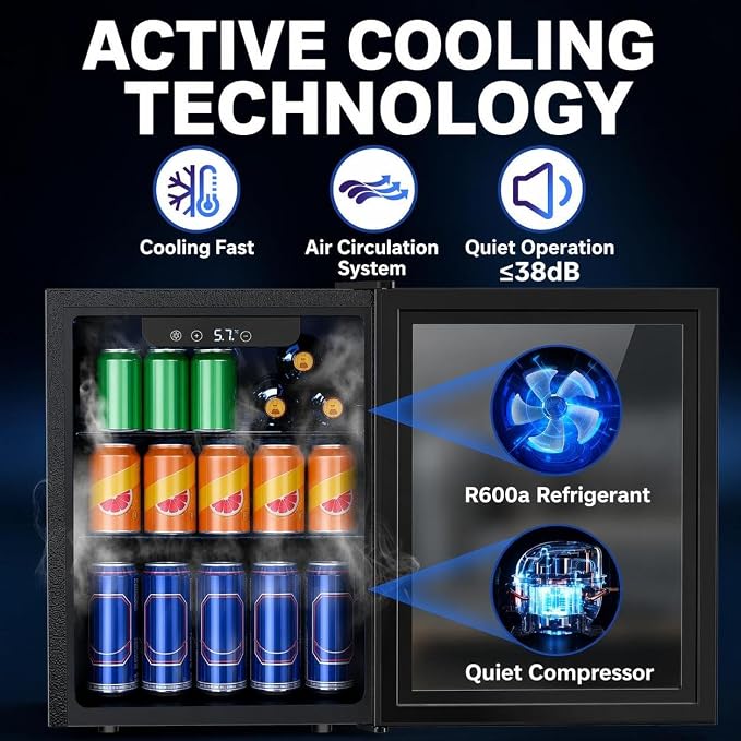 Electactic 1.7 Cu.ft Beverage Refrigerator Cooler, 68 Can Mini Fridge Glass Door with Adjustable Shelves, Digital Temperature Display, Freestanding Small Drink Fridge for Home, Office or Bar(Black) - Image 3