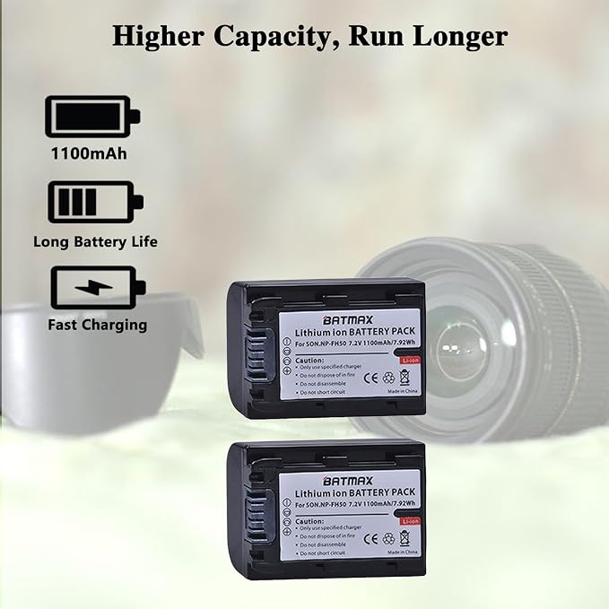 Batmax 2Packs NP-FH50 Battery + LCD USB Charger - Image 2