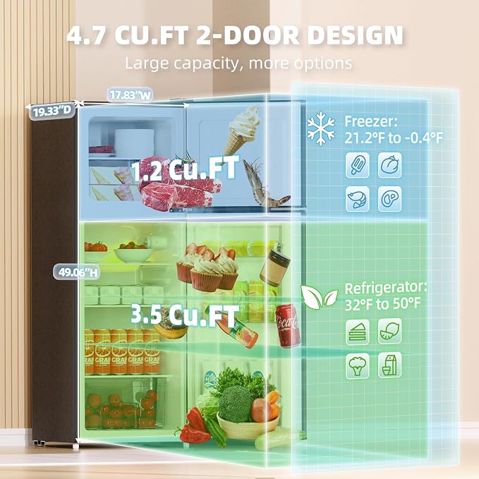 4.7 Cu.Ft Small Refrigerator with Freezer, Small Fridge with Top Freezer, for Dorm, Bedroom, Apartment, and Office, Double Door,black - Image 2
