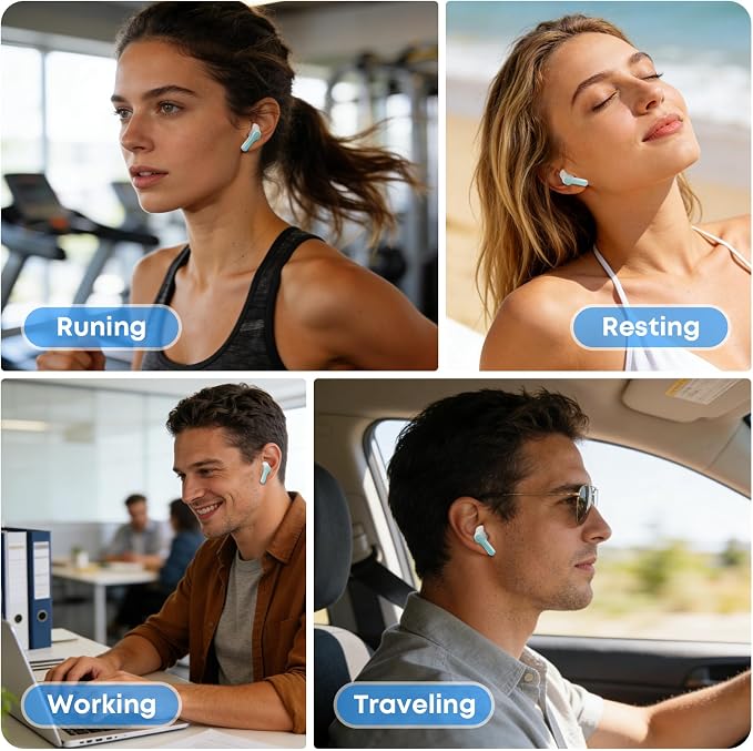 Wireless Earbuds Bluetooth 5.4 Headphones, Noise Cancelling Mic Ear Buds with 50H Playback, LED Digital Display, IPX7 Waterproof Earphones for Office/Running/Workout(Light Green) - Image 5