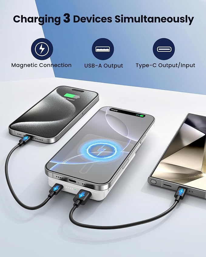 Magnetic Portable Charger Power Bank 12000mAh MagSafe Compatible Battery Pack 22.5W USB C Fast Charging Wireless Battery Pack Phone Charger for iPhone 17/16/15/14/13/12 All Series White - Image 5