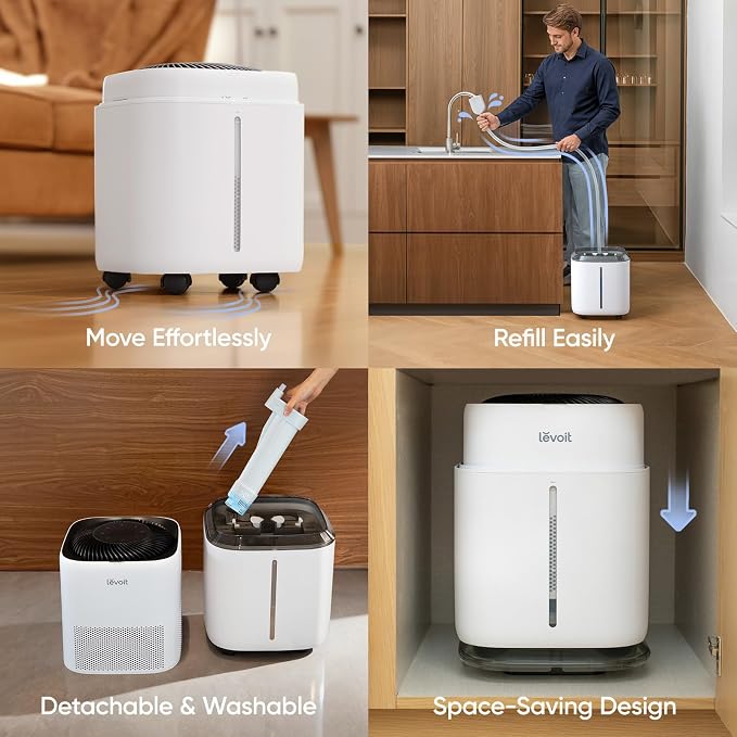 LEVOIT Superior 6000S Smart Evaporative Humidifiers for Home Whole House up to 3000ft², 23L, Last 72-Hour, Premium Filter, Dry Mode, Wheels & Water Fill Hose, Foldable Storage, Sleep Mode, New Edition - Image 6