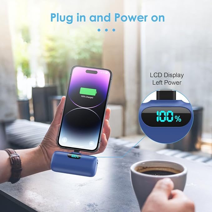 [2 Pack] Small Portable Charger for iPhone,Upgraded 5000mAh PD Fast Charging Power Bank, LCD Display Cute Mini Battery Pack Compatible with iPhone 14/14 Pro Max/13/13 Pro/12 Pro/11/XR/X/8,Blue+Pink - Image 4