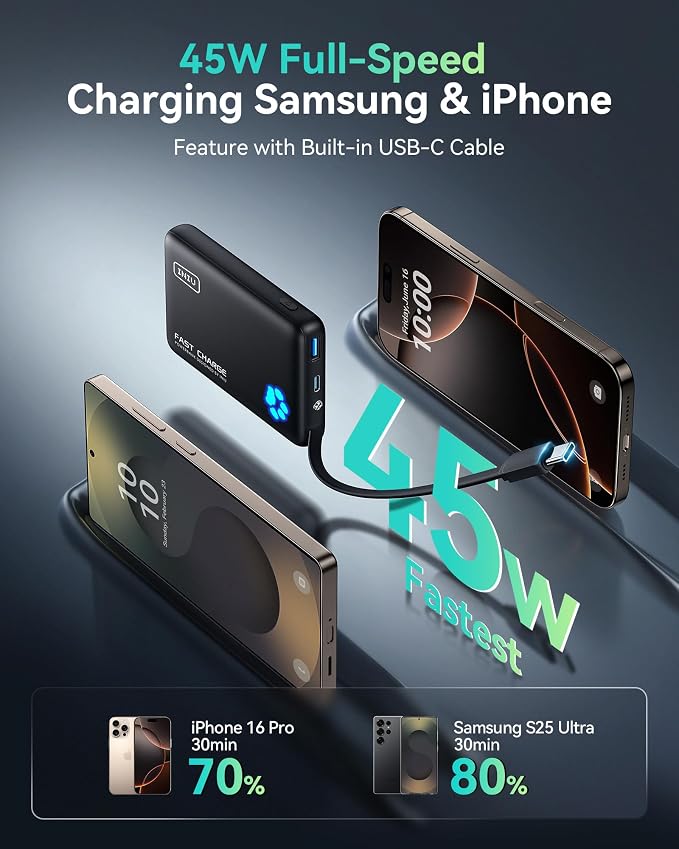 INIU PawGo Portable Charger, 45W PD 10000mAh Slim Power Bank with Built-in USB-C, Travel Airplane Camping Hiking, for Family Commuter Students Photographers - Image 2