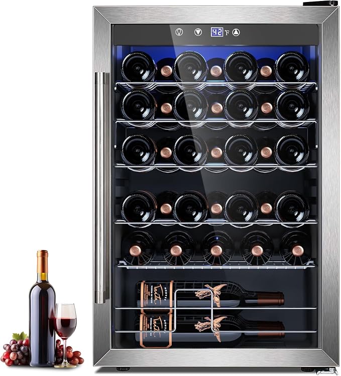 Electactic 4.4 Cu.ft Wine Cooler Refrigerator, 37 Bottle Freestanding Cabinet Wine Cellars, Wine Fridge with Glass Door for Home Use, Protecting Your Reds, Silver by Electactic