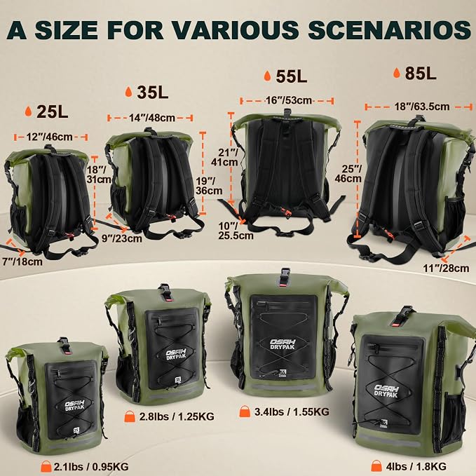 OSAH DRYPAK Waterproof Backpack Dry Bag 35L/55L/85L – Heavy Duty Roll-Top - Image 2