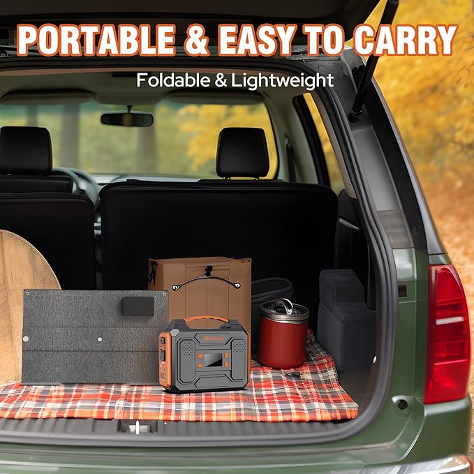 Portable Solar Generator, 300W Portable Power Station with Foldable 60W Solar Panel,110V Pure Sine Wave 280Wh Battery Power Pack with USB DC AC Outlet for Camping Smart Devices RV Van Outdoor-Orange - Image 6