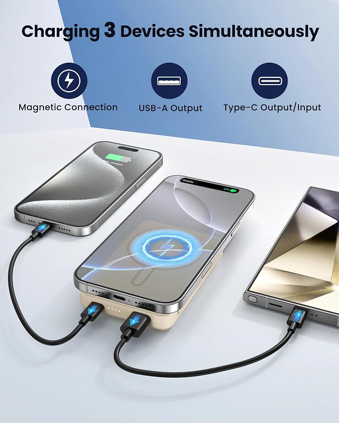 for Magsafe Battery Pack 12000mAh Magnetic Portable Charger Power Bank Wireless Battery Charger Fast Charging for iPhone 16/15/14/13/12 All Series Yellow - Image 5