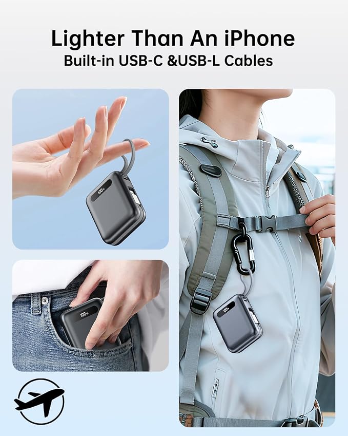 Portable Charger Power Bank, Ultra Mini 10000mAh Portable Charger with Built-in Cables, 35W Fast Charging Battery Pack, Travel Essential Compatible with iPhone 17 16 15 Samsung S22 S21 Google iPad etc - Image 4