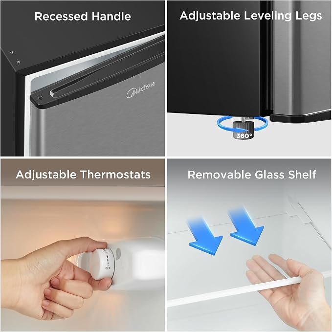 Midea 3.3 Cu.ft Mini Fridge, Energy Star Certified, Low Noise for Office | Adjustable Thermostat, Reversible Door,Ideal for Dorm, Office, Stainless Steel - Image 7