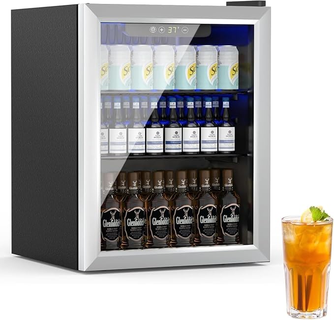 Compact Beverage Refrigerator, 1.7Cu.Ft/70 Can Mini Fridge with Glass Door and Digital Display, Small Drink Fridge with Adjustable Shelves for Soda, Beer, or Wine, Compact Fridge for Bedroom by Stopsad