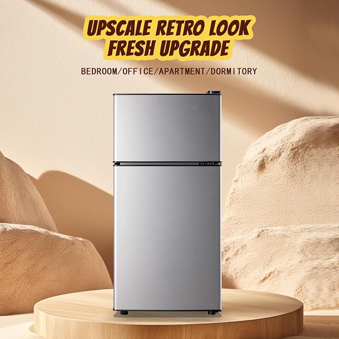 Mini Fridge 2.4 Cu.ft Mini Refrigerator with Freezer Dual Door Dorm Fridge for Personal Senven Temp Gear Suit for Apartment, Bedroom, Rv Silver - Image 9