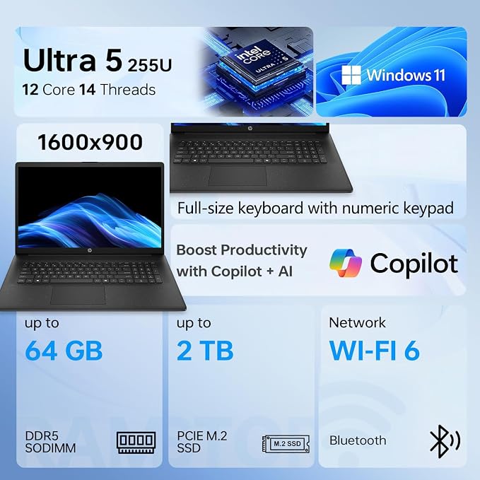 HP Laptop Computer, Intel Ultra 5 225U (2026 Edition), Large 17.3" Display | 16GB DDR5 RAM, 512GB SSD, Long Battery Life, Ideal for Data Processing, Streaming, Photo & Video Editing, Windows 11 Home - Image 2