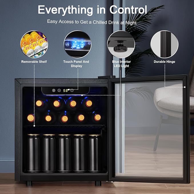 Antarctic Star 12 Bottle 48 Can Wine Cooler/Cabinet Beverage Refrigerator Mini Fridge Low Noise Clear Glass Door Counter Top Cellar for Beer Soda Bar 1.3 cu.ft Black | 12 Bottle 48 Can capacity, Low Noise Clear Glass Door, Counter-top, for Beer Soda Bar - Image 3
