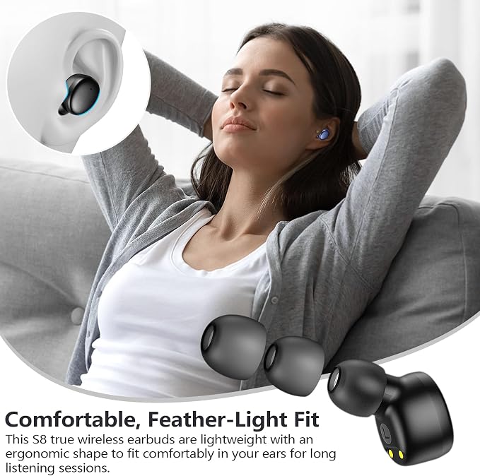 MOZOTER Mini Wireless Earbuds Bluetooth 5.3 in Ear Headphones Headsets | Light Weight,60Hrs Playtime Ear Buds with Charging Case,Smart Touch Control,Premium Sound with Deep Bass for Sport-Black - Image 5