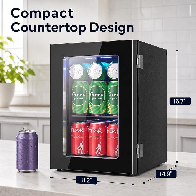 COSTWAY 24 Cans Beverage Refrigerator, 18L/0.6 Cu.Ft Countertop Mini Fridge | Quiet Drink Cooler with Touch Panel, 40-61℉ Thermostat, Tri-Layer Insulated Door and Blue LED Lights for Home Office & Bar - Image 2