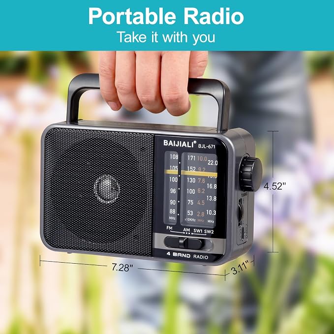 Portable AM/FM Transistor Radio with Loud Speaker, Battery or USB Powered - Compact Emergency Radio for Indoor, Outdoor, Travel & Storms (Model BJL-671) - Image 4