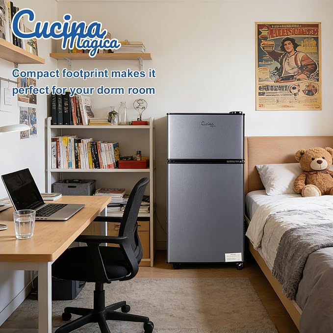 2.9 Cu.Ft Mini Fridge with Freezer, Compact Double Door Refrigerator | with 7-Level Cooling, Energy Saving, Low Noise, Small Fridge for Dorm, Bedroom, Office - Blue - Image 3