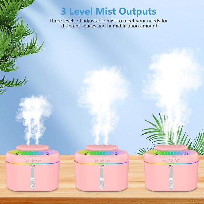 2L humidifiers for bedroom Room Home Ultra-Quiet 28 dB Quiet Supersized Cool Mist Air Humidifier for Baby Nursery，Dual Nozzie，Easy to Clean & Fill, 7 Color NightLight (Light Pink) - Image 6