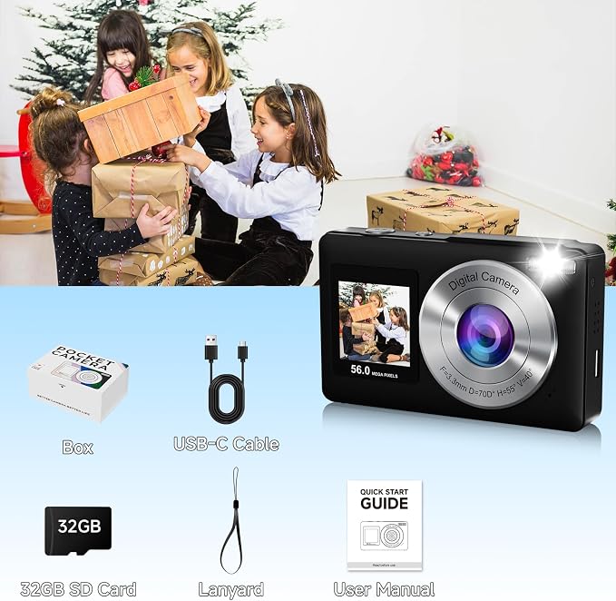 Digital Camera, 56MP 2.7K Dual-Screen Selfie Camera - Image 8