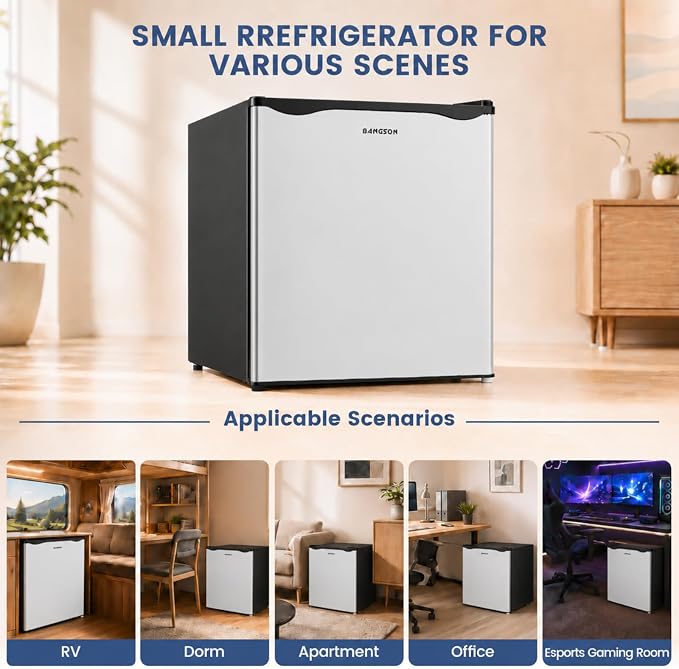 1.7 Cu.Ft Mini Fridge with Freezer for Dorm Office,Silver | Compact Refrigerator Office, Energy Saving Small Fridge Reversible Single Door, Low Noise for Bedroom Small Apartment - Image 4