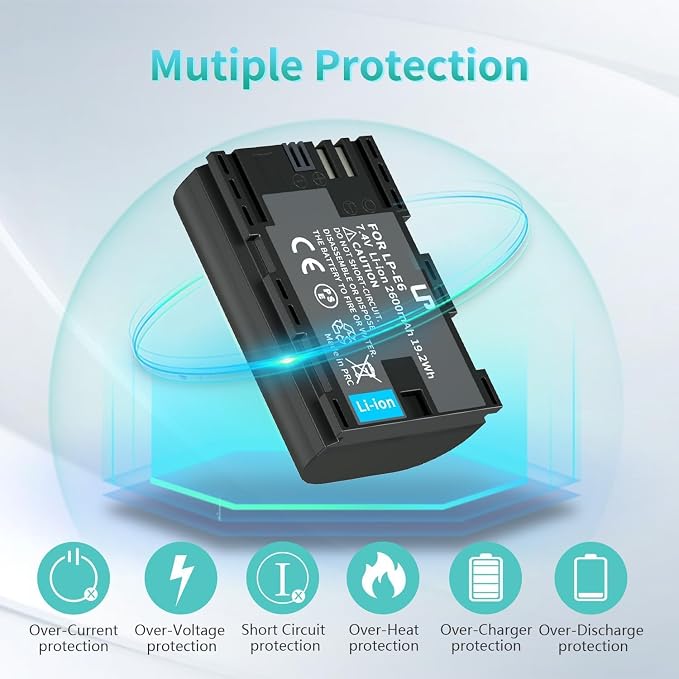 LP LP-E6, LP-E6N Battery 2-Pack, 2600mAh Replacement Batteries - Image 4
