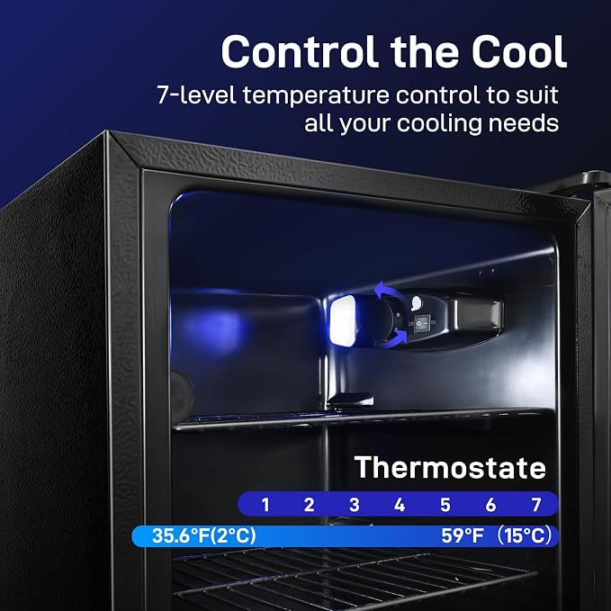 Anypro 2.6 Cu.Ft Beverage Refrigerator and Cooler, Fridge with Tempered Glass Door, 126 Cans Wine Drink Beer Fridge for Office Bedroom Bar, 7 Level Temperatures, Adjustable Shelves - Image 3