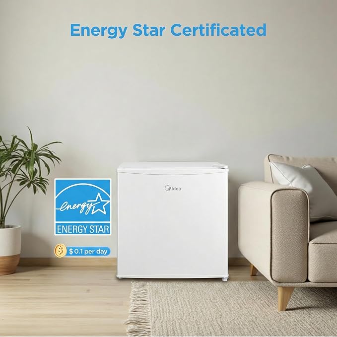 Midea 1.7 Cu.ft Mini Fridge, Energy Star Certified, Low Noise for Bedroom | Adjustable Thermostat, Reversible Door,Ideal for Dorm, Office,White - Image 4