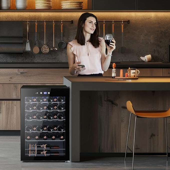 Electactic Wine Cooler Refrigerator 4.4Cu.ft, 37 Bottle Freestanding Cabinet Wine Cellars, Wine Fridge with Glass Door for Home Use, Protecting Your Reds and Whites - Image 5