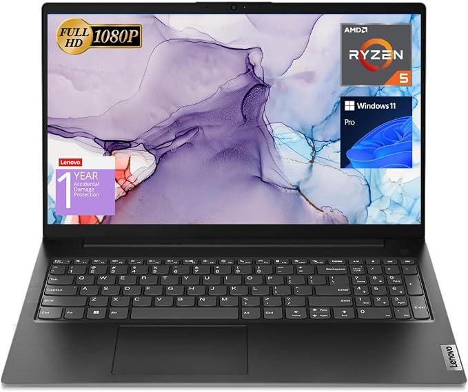 Lenovo V15 Laptop, 15.6" FHD Display, AMD Ryzen 5 5500U Hexa-core Processor (Beat Intel i7-1065G7), 16GB RAM, 512GB SSD, HDMI, RJ45, Numeric Keypad, Wi-Fi, Windows 11 Pro, Black by LENOVO