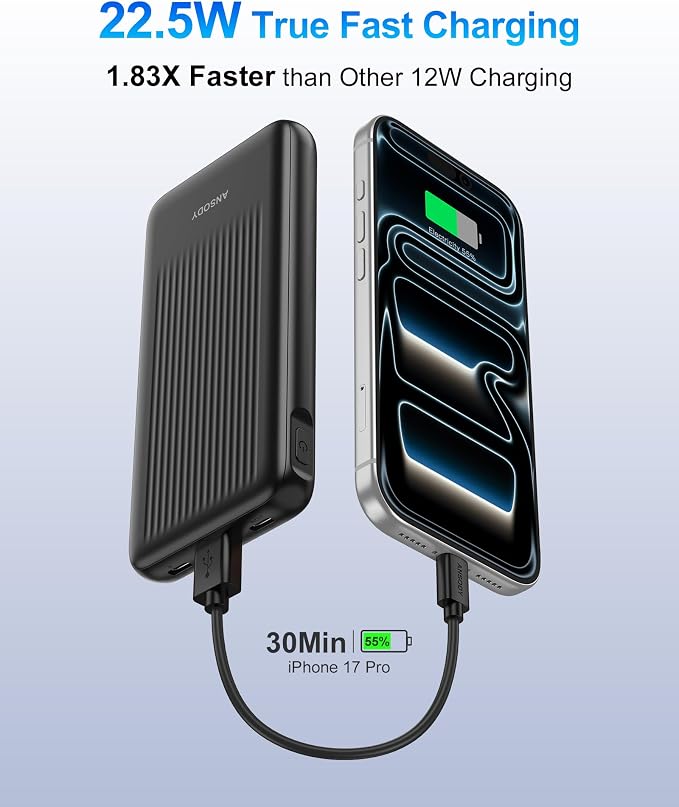 2-Pack Portable Charger, 10000mAh 22.5W Compact USB C Power Bank Fast Charging with 2 Outputs & 2 Inputs, LED Display Battery Pack Compatible with iPhone Samsung iPad Tablets, Black & Black - Image 2