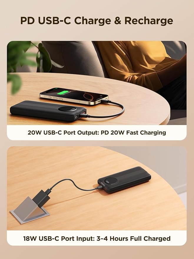 Aioneus Portable Charger, 10000mAh Power Bank with Built in Cables, 22.5W USB C in/Out Fast Charging Powerbank, Slim Travel Battery Charger Pack for iPhone 16 15 Samsung Galaxy S24 S10e Android Phone - Image 5