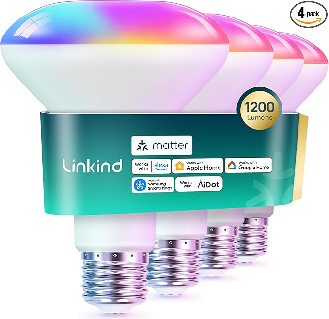 Linkind Matter Smart Light Bulb, 1200LM 85W BR30 Smart Flood Light Bulbs Work by Linkind