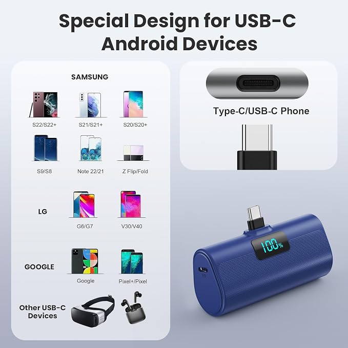 Mini Portable Charger USB C Power Bank,Upgraded 5500mAh PD Fast Charging Battery Pack Built-in USB-C Connector Travel Essential for iPhone17/17Pro/17Pro Max/Air/16 Plus/16Pro Max/15 Series (Deep Blue) - Image 4