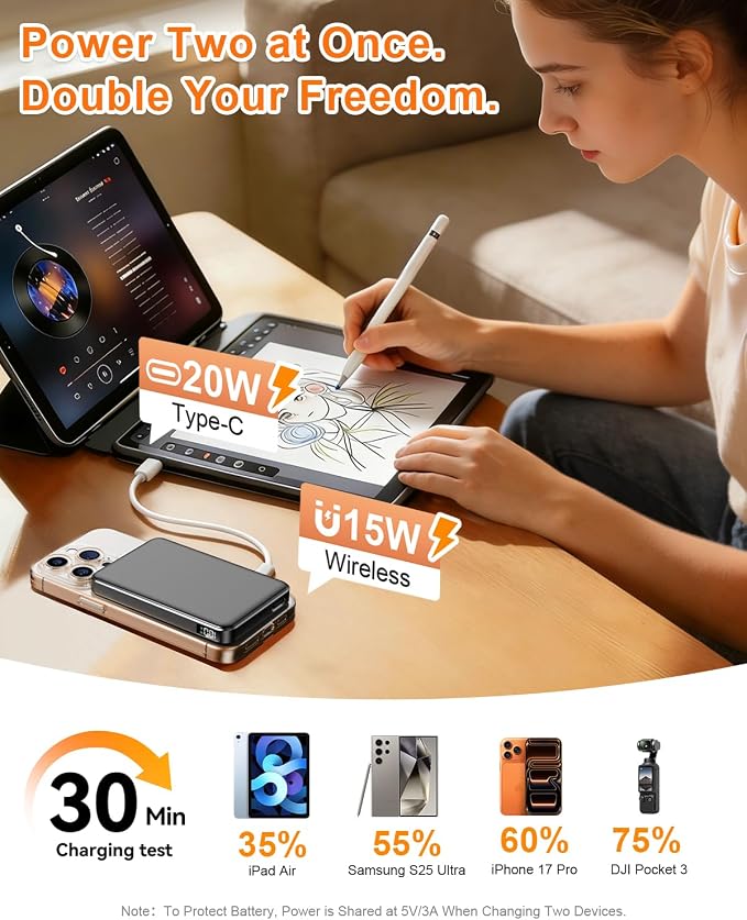 for Magsafe Portable Charger, Power Bank, 10000mAh Wireless Magnetic with Type-C 20W PD Fast Charging, LED Display for Magsafe Battery Pack,Wireless Portable Charger for iPhone 17/16/15/14 all Series - Image 4
