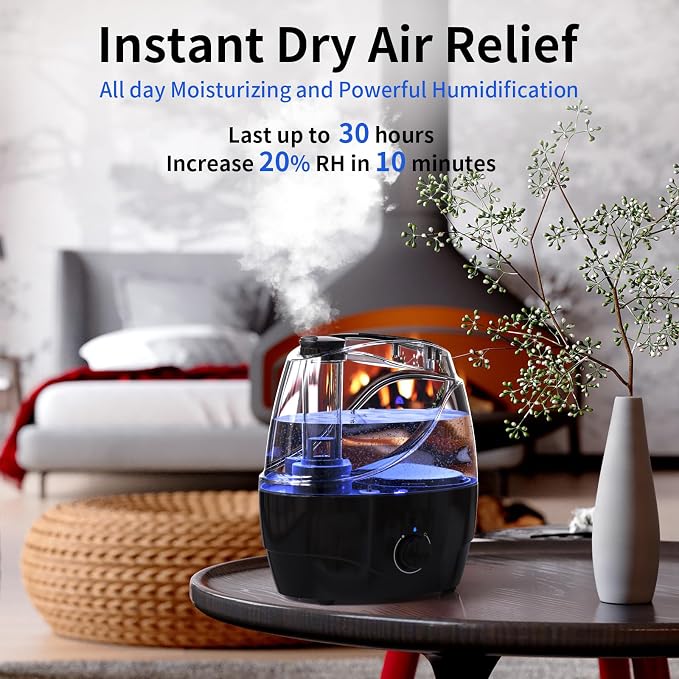 Humidifiers for Bedroom and Large Room, 2.2L Cool Mist Humidifier for Baby, 30 Hours with Whisper-Quiet Operation, Adjustable 360° Rotation Nozzle, Night Light Function, BPA Free - Image 2