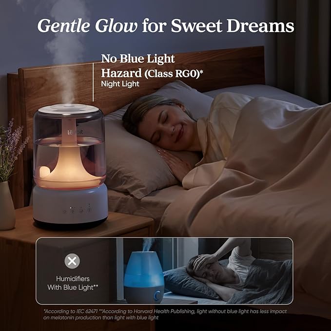 LEVOIT Humidifiers for Bedroom, 4.2L Top Fill for Large Room with 42H Runtime, Dishwasher Safe Design Easy to Clean, 21dB Quiet Cool Mist for Baby, Plants, Night Light, Essential Oil Diffuser, White - Image 6