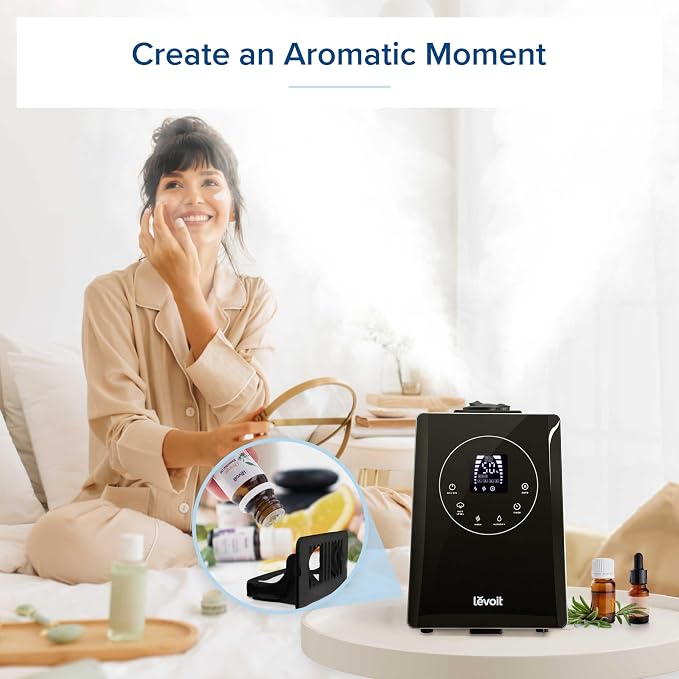 LEVOIT LV600HH 6L Warm and Cool Mist Ultrasonic Humidifier, Rapid Humidification for Bedroom Large Room, Essential Oil Diffuser, Humidity Setting with Built-in Sensor, Auto Mode, Timer, Remote Control - Image 7