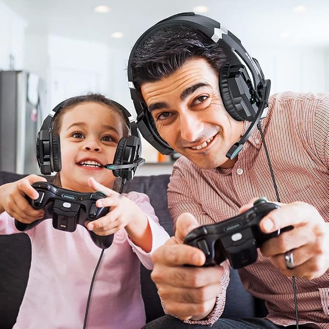 BENGOO G9000 Stereo Gaming Headset for PS4 PC Xbox One PS5 Controller, Noise Cancelling Over Ear Headphones with Mic, LED Light, Bass Surround, Soft Memory Earmuffs for Laptop Mac - Black - Image 8