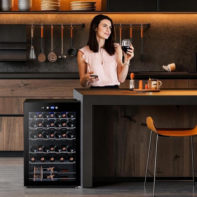 Electactic 37-Bottle Freestanding Wine Cooler Refrigerator, 4.5 Cu. Ft | Removable wave-shaped wire shelves, fan cooling, and sub-38 dB operation help organize bottles with minimal noise. - Image 6