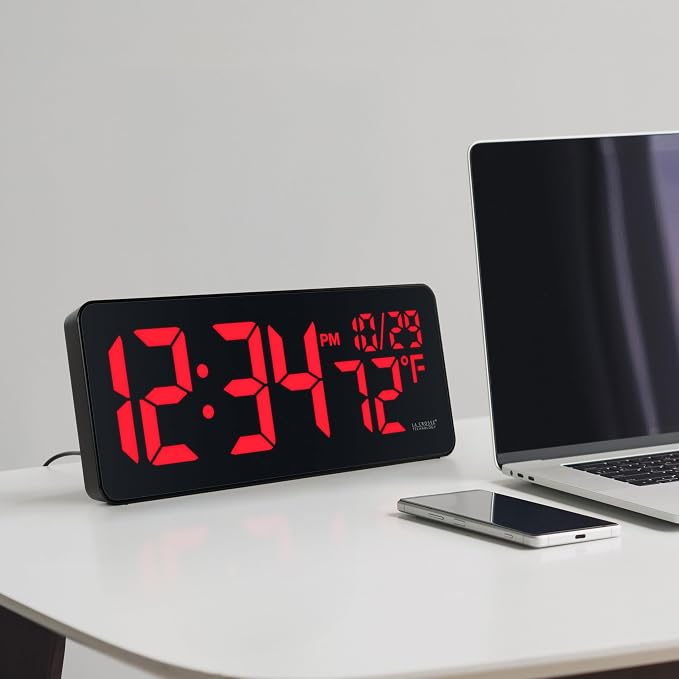 La Crosse Technology 513-1411R Red Digital LED Wall Clock - Image 8