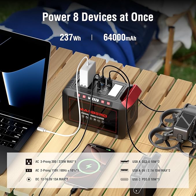 MARBERO 237Wh Solar Generator with Solar Panel Included Portable Power Station 300W Pure Sine Wave with Foldable Solar Panel 60W Set for Camping Outdoor Hiking Fishing Emergency - Image 3