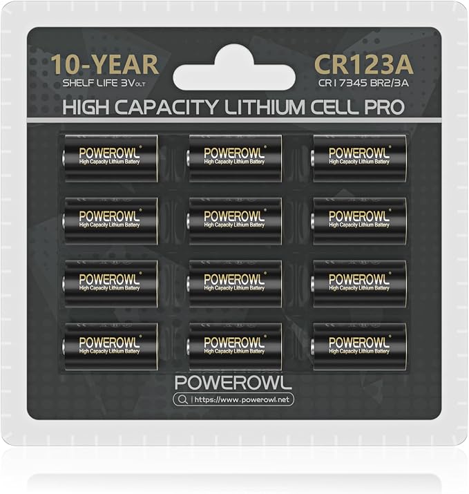 POWEROWL CR123A 3V Lithium Battery 12 Count, High Capacity 123A 123 C123 by POWEROWL