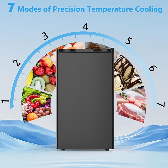 COWSAR 3.2 Cu.Ft Mini Fridge with Freezer for Bedroom Dorm, Black | Single Reversible Door, 7 Temperature Settings, Energy Saving, 2 Removable Glass Shelves, Small Refrigerator for Apartment - Image 3